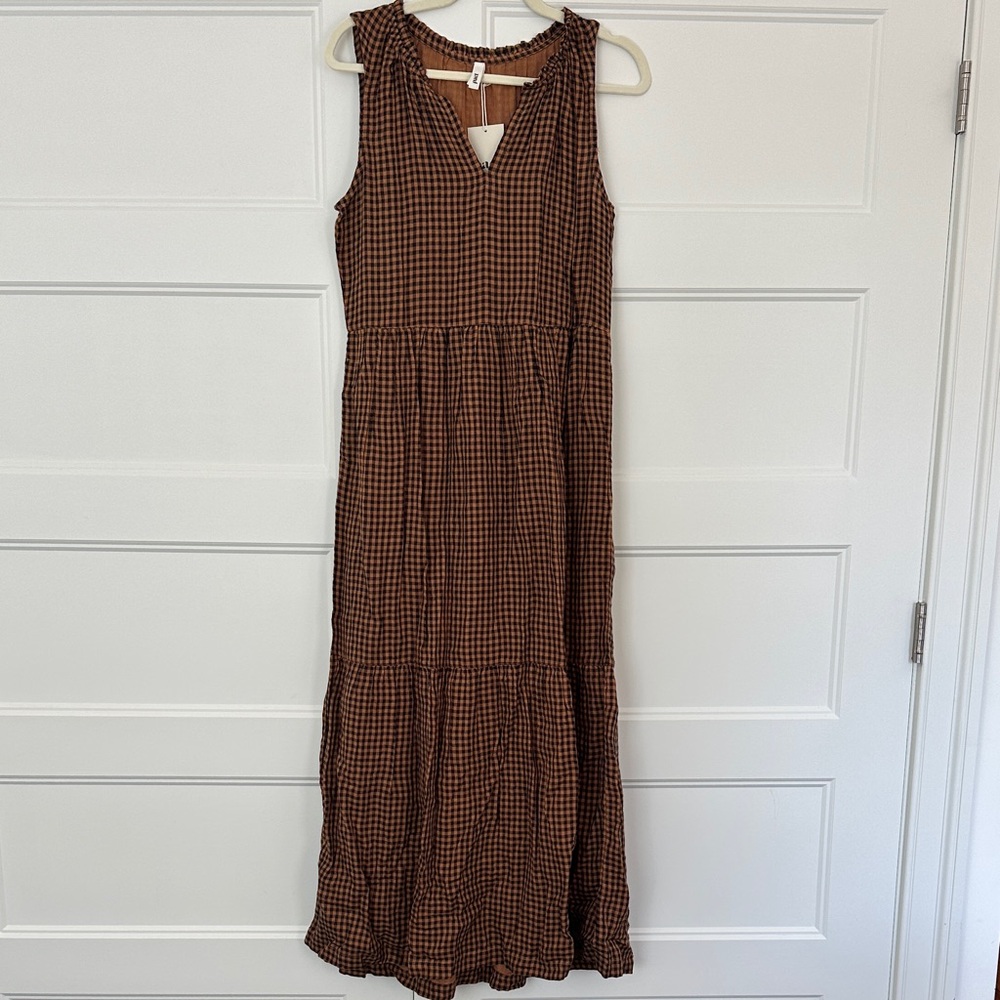 Pact Brown Checkered Maxi Dress